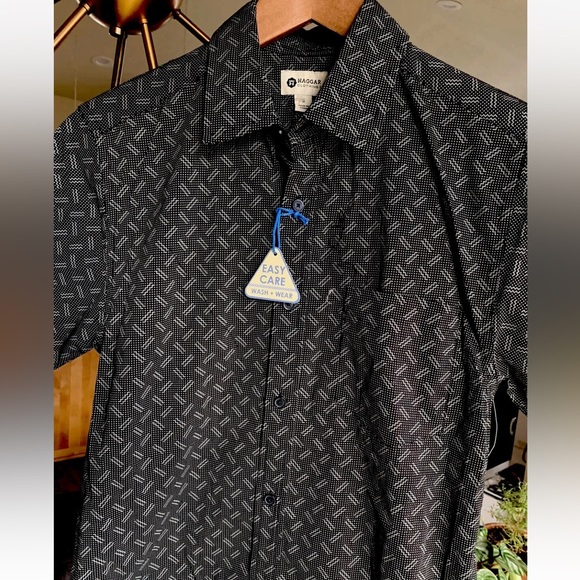 ▶️ Haggar Men's black Short Sleeve Print Button Down 437967v Sz Small new! - Picture 1 of 7